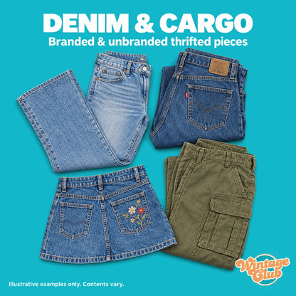 Box Abiti Vintage Y2K — denim e cargo: jeans a zampa, jeans dritti, minigonna in denim e pantaloni cargo