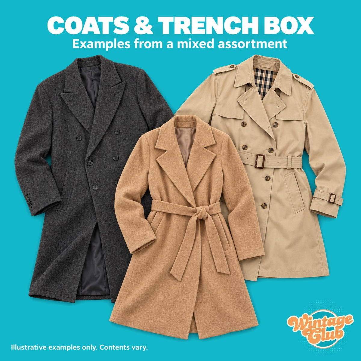 Coats & Trench Box WintageClub — esempi da un assortimento misto di capispalla vintage al chilo