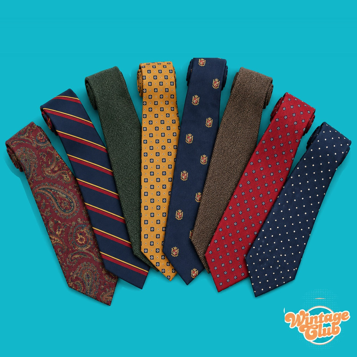 KiloBox Cravatte Vintage al Kg WintageClub — cravatte vintage in seta e lana: paisley, regimental, stemmi, pois e tinta unita