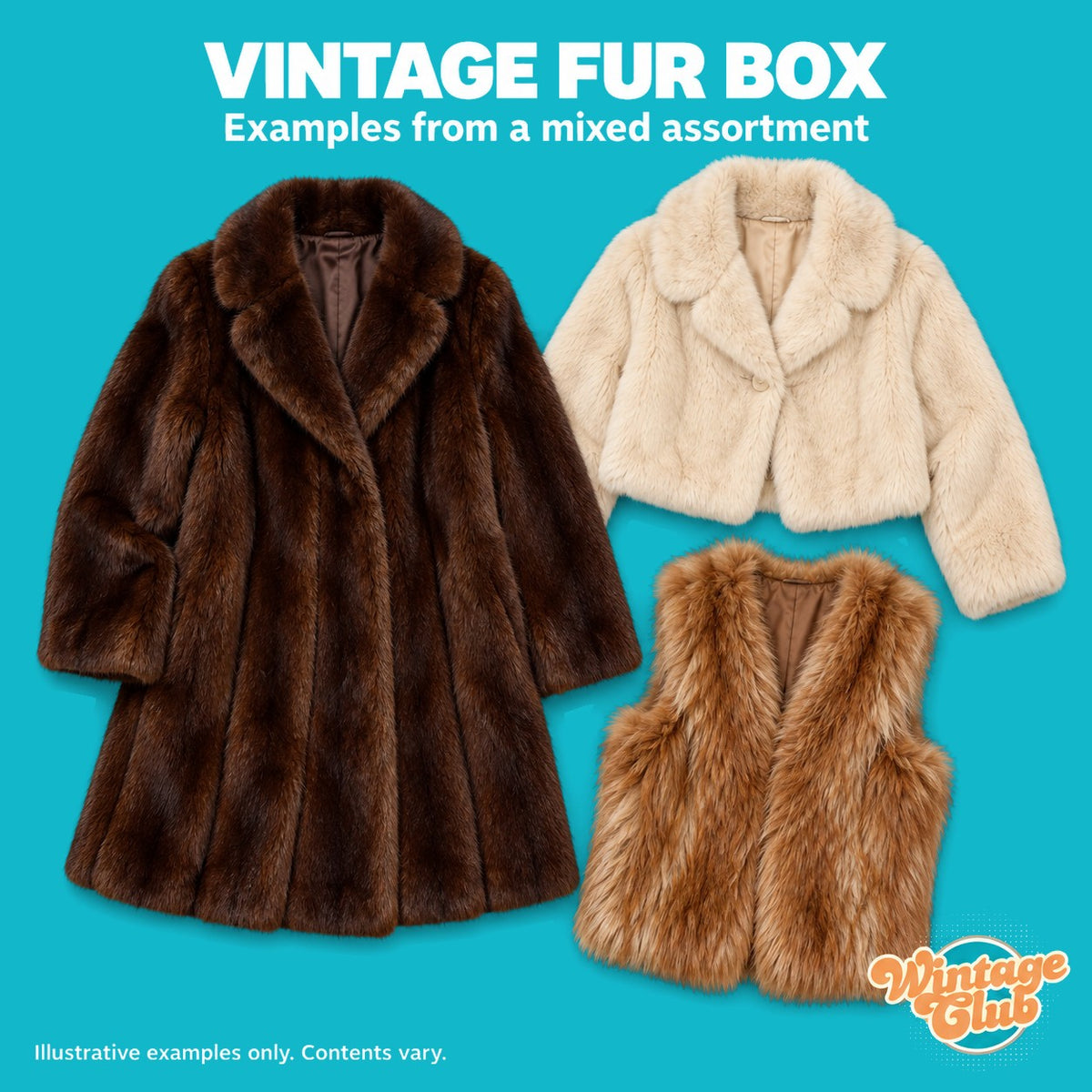 Pellicce vintage al kg – esempi da un assortimento misto: cappotto, giacca corta e gilet in pelliccia