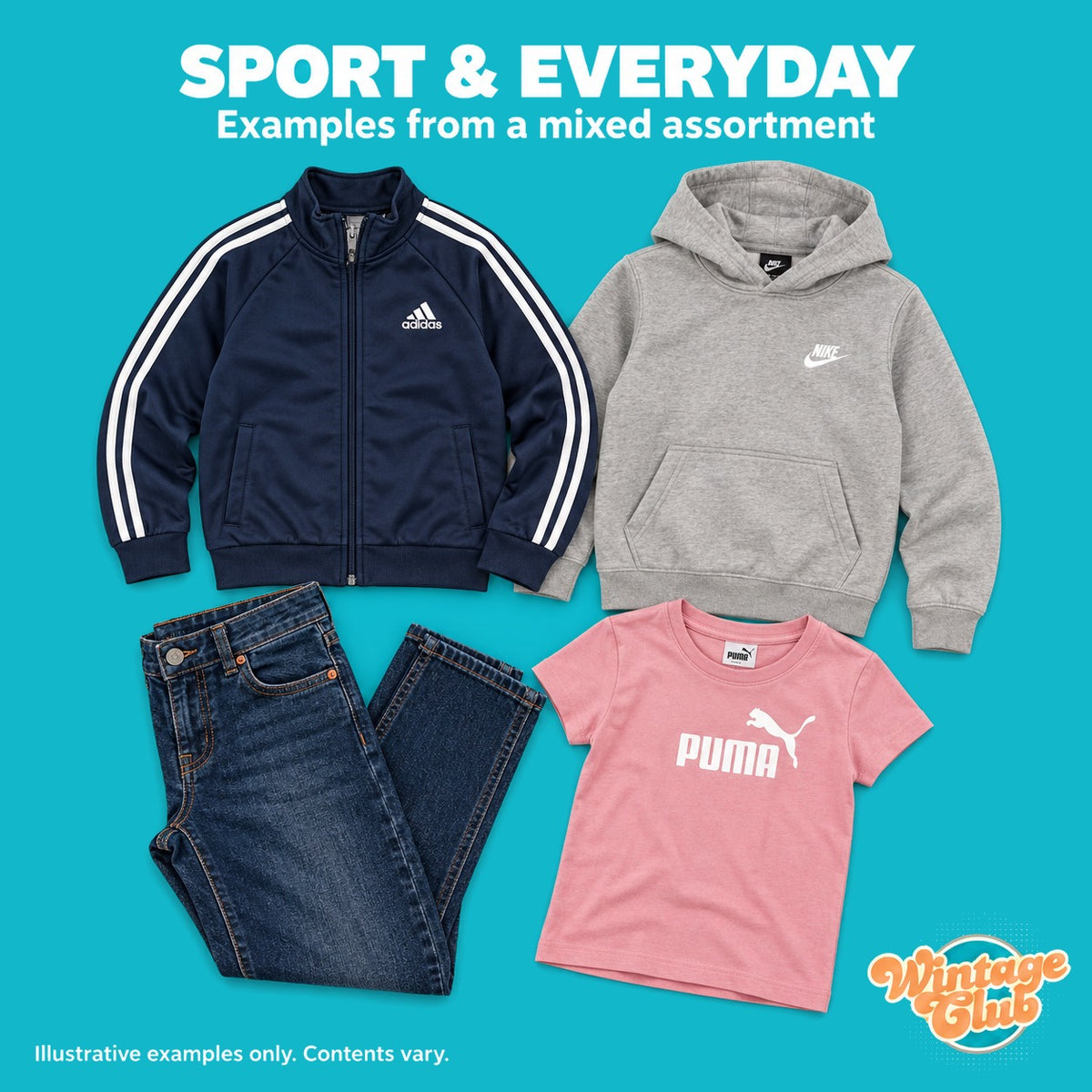 KiloBox Bambino — sport e quotidiano: giacca sportiva, felpa con cappuccio, jeans e t-shirt da bambino