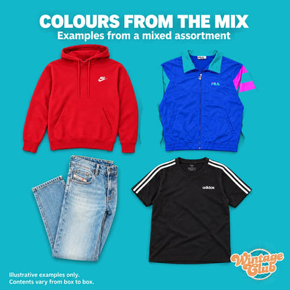 KiloBox Trial – i colori del mix: felpa con cappuccio rossa, track jacket colorblock, jeans chiari e t-shirt nera