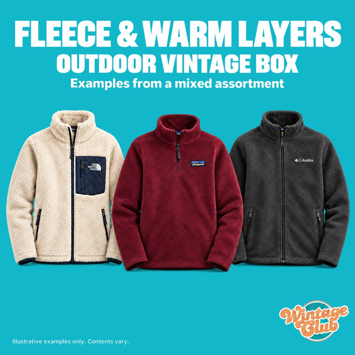 Pile e strati caldi — esempi di fleece vintage nella KiloBox Outdoor al kg (contenuto indicativo)
