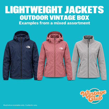 Giacche leggere outdoor — esempi di giacche antivento e softshell vintage nella KiloBox Outdoor (contenuto indicativo)